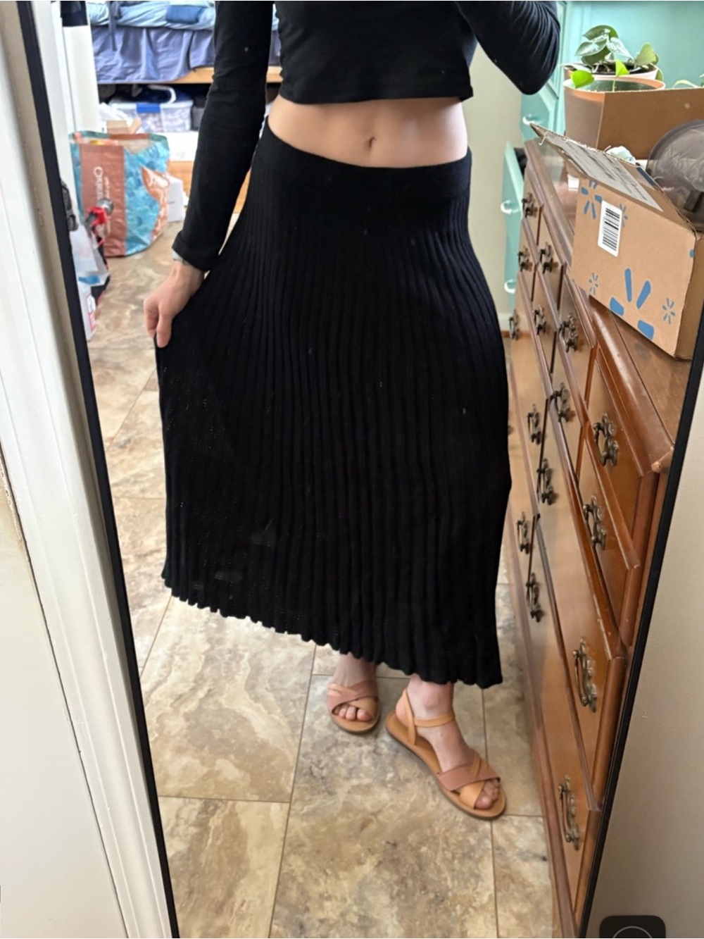 Tahari Black Pleated Midi Skirt